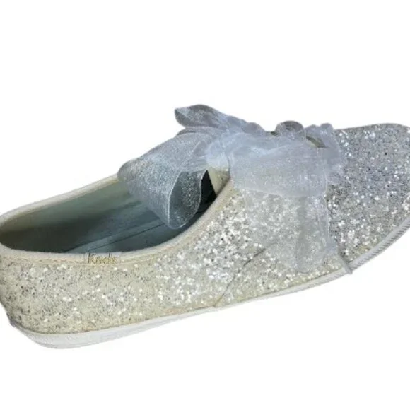 Keds by Kate Spade Champion Glitter Sneakers White Sheer Ribbon Laces Size 7 EUC - Picture 6 of 12